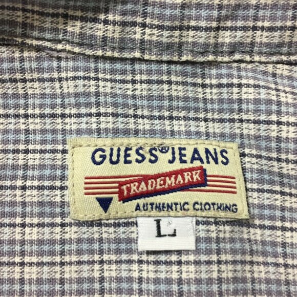Guess Jeans Mens Long-Sleeve Plaid Button-Up Gray Cotton Size Medium - Picture 8 of 8